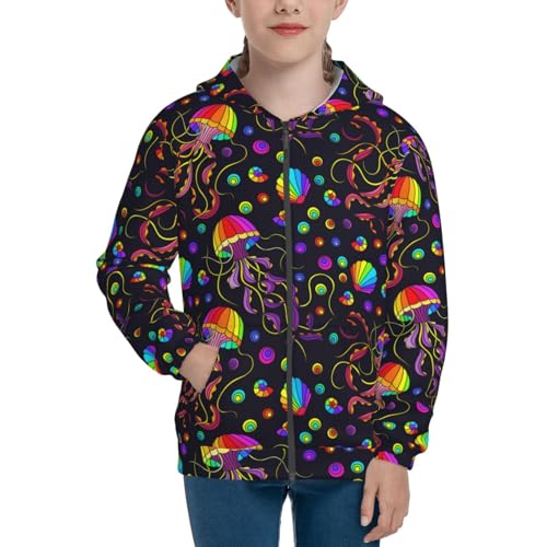Rainbow Jellyfishes Kid Hoodies Boys Zip Up Sweatshirts Girls Pullover with Pocket3