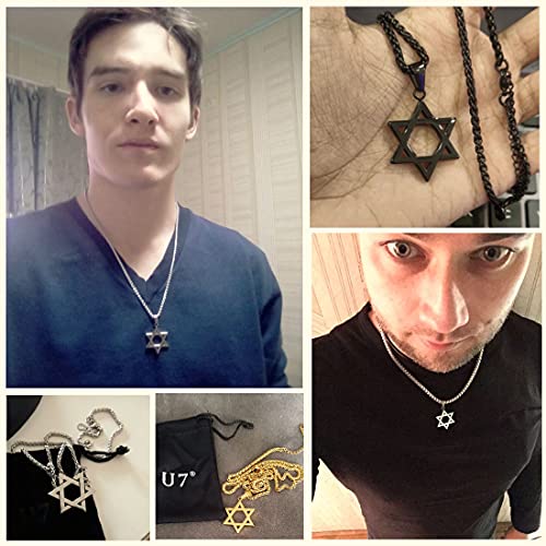 U7 Star of David Necklace for Men Women Gold/Stainless Steel Hexagon Pendant with Cross/Ruby Stone/Classic Jewish Isael Necklaces, Length 22" 24" 26"2