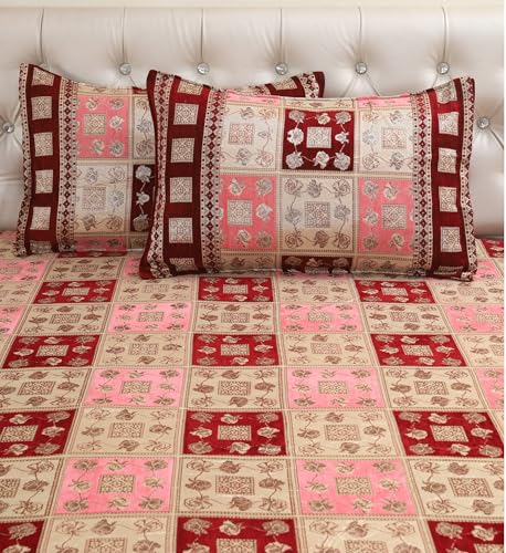 Image of Luxury Velvet Bedsheet King Size Luxury Bed Sheet 90 inch x 100 inch Ultra Soft, Cozy & Warm Bedding for Bedroom Hypoallergenic & Elegant Velvet Texture (Maroon::Pink)