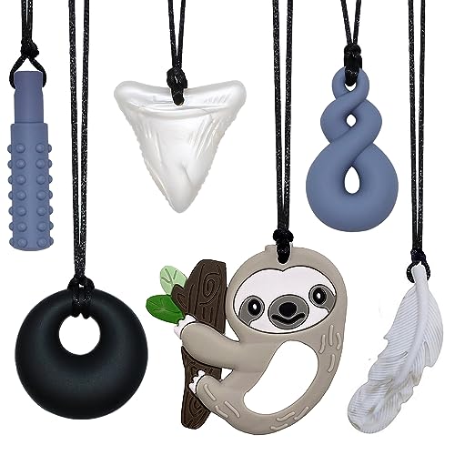 Chew Necklace for Sensory Kids, 6 Pack Silicone Chewing Necklace for