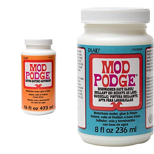Mod Podge CS17295 Glue, Large, Transparent & PLCS15059 8 oz Dishwasher Safe Gloss,