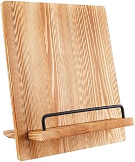INFUNLY Cookbook Holder Recipe Book Stand for Kitchen Brown Pull-Out Wood Large Cookbook Holder Kitchen Tablet Holder with Adjustable Kickstand for Home Cooking Baking