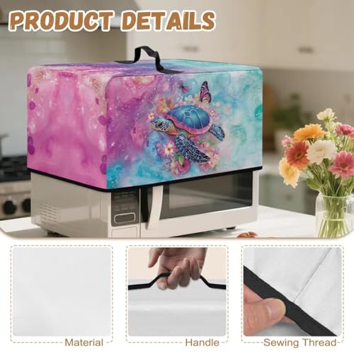 Image of Convection Oven Dust Cover, Easy to Clean, Electric Appliance Protector Smart Microwave Oven Cover for Countertop, L, Sea Turtle Butterfly Flower Marble Violet Green