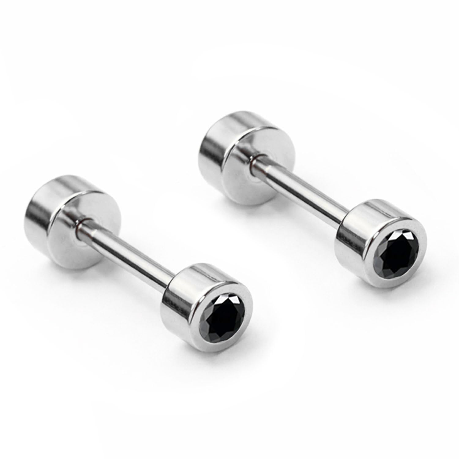 vama FASHIONS 5mm 18K Silver Plated Stainless Steel Anti Tarnish Black Stone Tyre Shape Piercing Ear Studs Flat Screw Cartilage Lightweight Hypoallergenic Stud Earrings for Men & Boys-picture-33