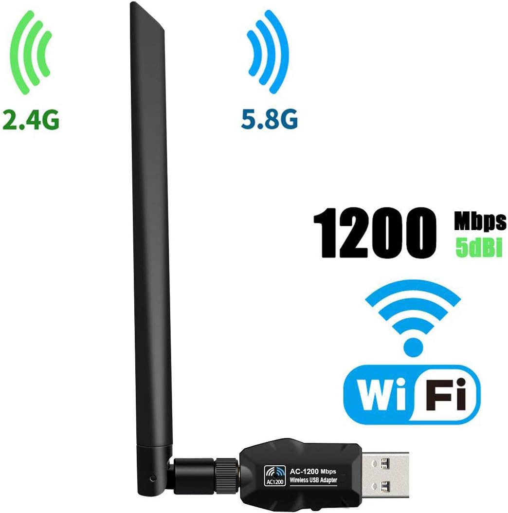 USB WiFi Adapter 1200Mbps, USB 3.0 Wireless Network WiFi Dongle with 5dBi Antenna for PC/Desktop/Laptop/Mac, Dual Band 2.4G/5G 802.11ac,Support Windows 10/8/8.1/7/Vista/XP, Mac10.5-10.14 (Black)