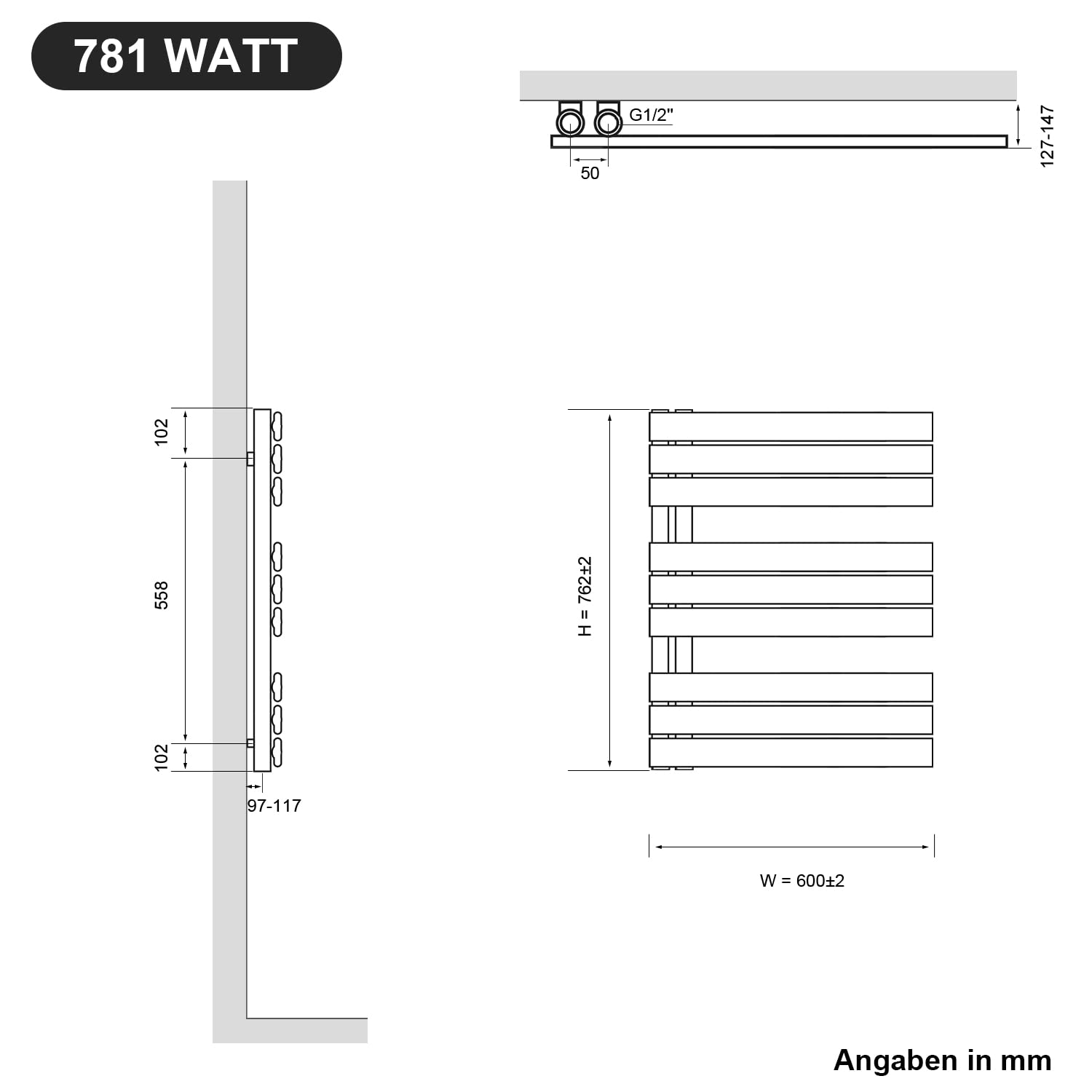 SONNI Grzejnik łazienkowy płaska suszarka na ręczniki 762 x 600 mm biały podgrzewacz na ręczniki z multiblokiem przyłącze boczne panel grzejnik na ręczniki 781 W