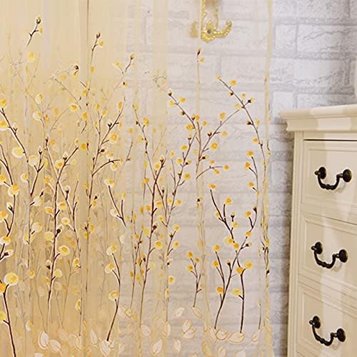 Natural Elegant Sheer Curtains Flower Print Voile Rod Pocket Window Treatment Panels for Living Kids Baby Room Bedroom Balcony(1 Panel, W 100 x L 102 inch, Yellow)