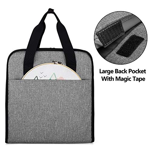 Yarwo Embroidery Bag, Embroidery Projects Storage With Multiple Pockets For Embroidery Hoops (Up To 12"), Embroidery Floss And Supplies, Gray With Arrow (Bag Only, Patented Design) #TOP3