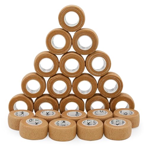 Image of OK TAPE Self Adherent Cohesive Bandages Wrap 24Packs 1 inch x 5 Yards | Non-Woven Self Adhesive Bandage Wrap for Thumb, Finger, Wrist, Ankle, Vet Wrap Bandages Tape (Beige)