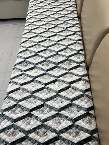 Image of JAPA Graphite Checkered Lattice Quilted Velvet L-Shape Seat-Only Sofa Cover for 3+3 Seater - Non-Slip Washable Daily Use Sofa Protector, Luxury Sofa Mat for Living Room