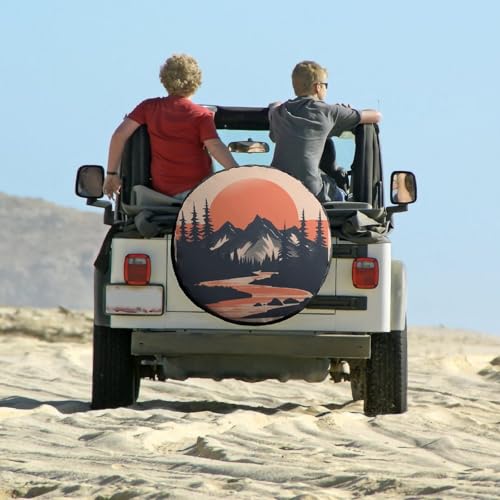 Image of Camper Spare Tire Cover 12 Inch Mountain Adventure Wheel Protectors Tyre Covers Weatherproof Wheel Covers Mountain Forest Universal Fit for Trailer SUV Truck Camper Travel Trailer