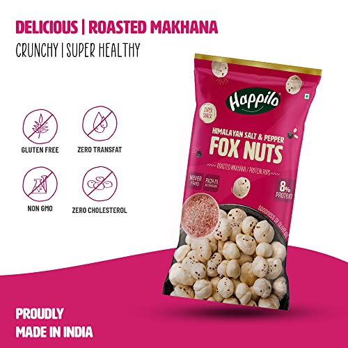 Image of Happilo Premium Super Snack Makhana Himalayan Salt & Pepper 25g, Roasted Foxnut Healthy Snack Low Calorie and Vegan