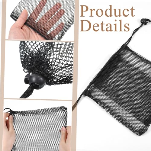 Larrel 12 Pcs Black Mesh Drawstring Bag, 5.91×7.87in/15×20cm Lightweight Small Mesh Pouch Nylon Small Drawstring Pouch for Lipstick Cosmetic Jewelry Key3