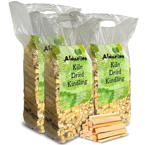 Alderline Premium Kindling Wood 3 KG - Firewood Sticks for Effortless Ignition in Pizza Ovens, Log Burners, and BBQ Charcoal - Perfectly Packaged in Bag for Convenience and Low Smoke Emission (3 Nets)