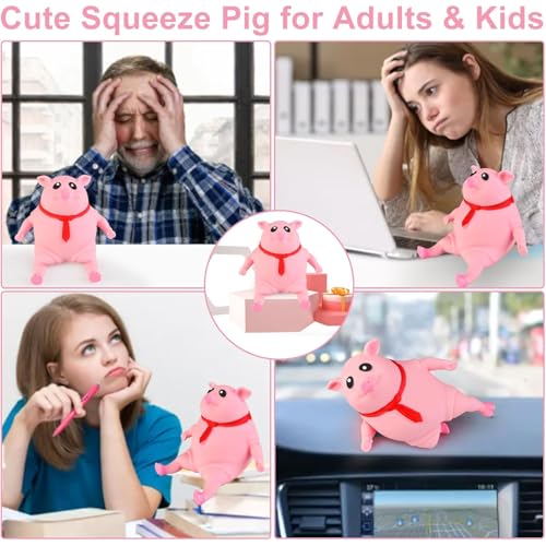 Squishy Pig Toys, Pink Pig Squishy Toy for Kids Adults, Novelty Pig Squeeze Toys, Funny Tiktok Pig Sensory Stress Toy for Decompress and Anxiety Relief Women Men Kids