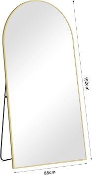 KOCUUY Arched Full Length Mirror, 192 x 85 cm Wall Mirrors, Standing or Leaning Full Body Mirror with Aluminum Alloy Frame, Suitable for Bedrooms, Hallway or Cloakroom, Gold