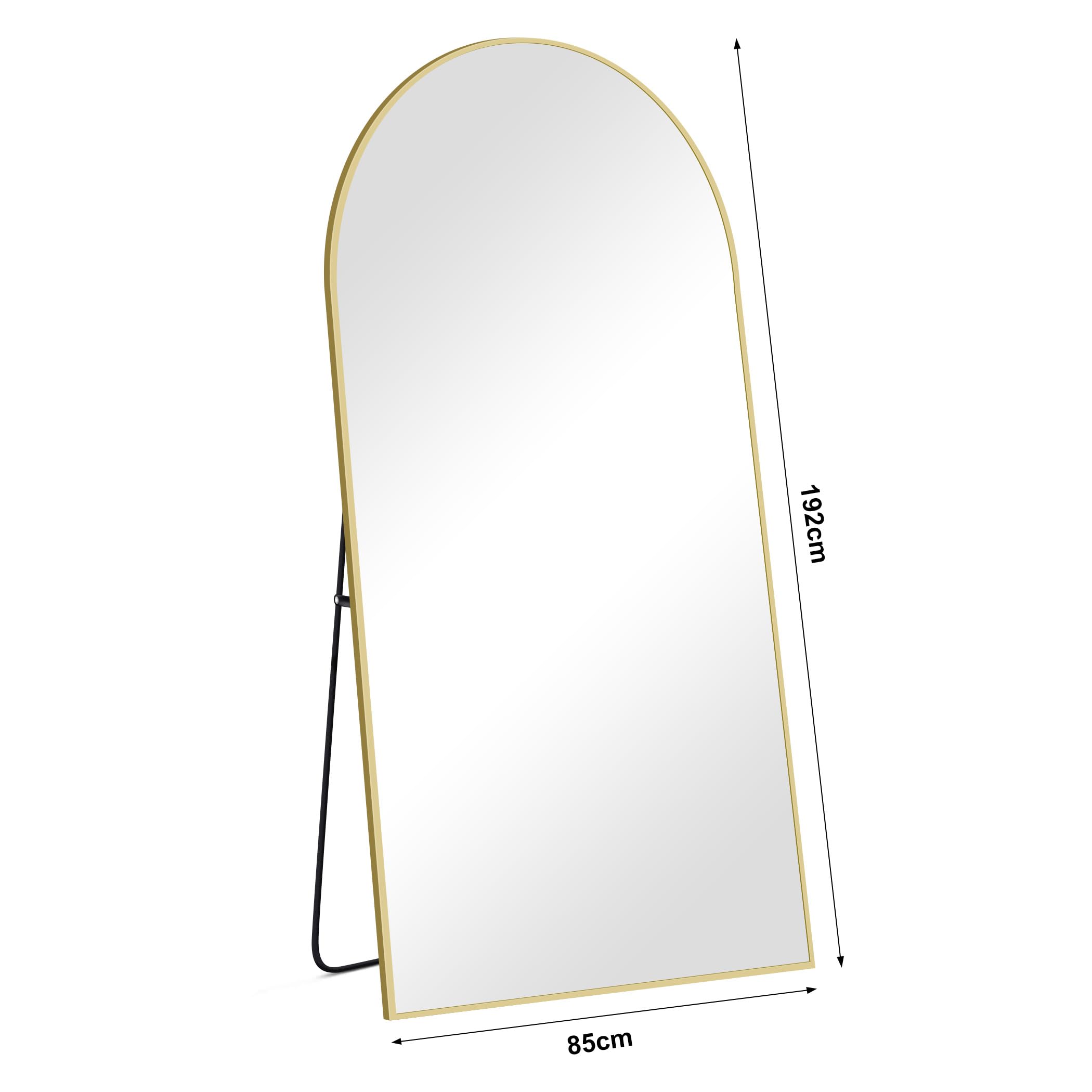 NASSYOU Specchio da Terra, 192 x 85 cm Specchio ad Arco con Cornice in Alluminio Oro per Bagno, Camera da Letto, Ingresso e Corridoio