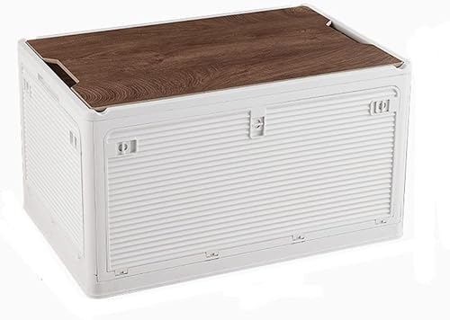 Contenedores de almacenamiento plegables con tapas de madera, caja de almacenamiento plegable de plástico con tabla de cortar, contenedor portátil
