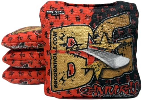 BG Samurai Cornhole Bags | Exclusive to Amazon | Set of 4 ACL Cornhole Bags | ACL Stamped 2026 | Color: Launch Edition Red & Black