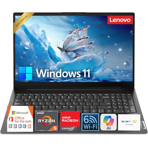 Lenovo 15.6' FHD Laptop with Microsoft Office for Web • AMD Ryzen 5 7520U (Beat i7-1255U) • 16GB DDR5RAM • 512GB SSD • Privacy Shutter • 15H Battery • Dolby Audio • Copilot AI • Win 11 • WOWPC USB