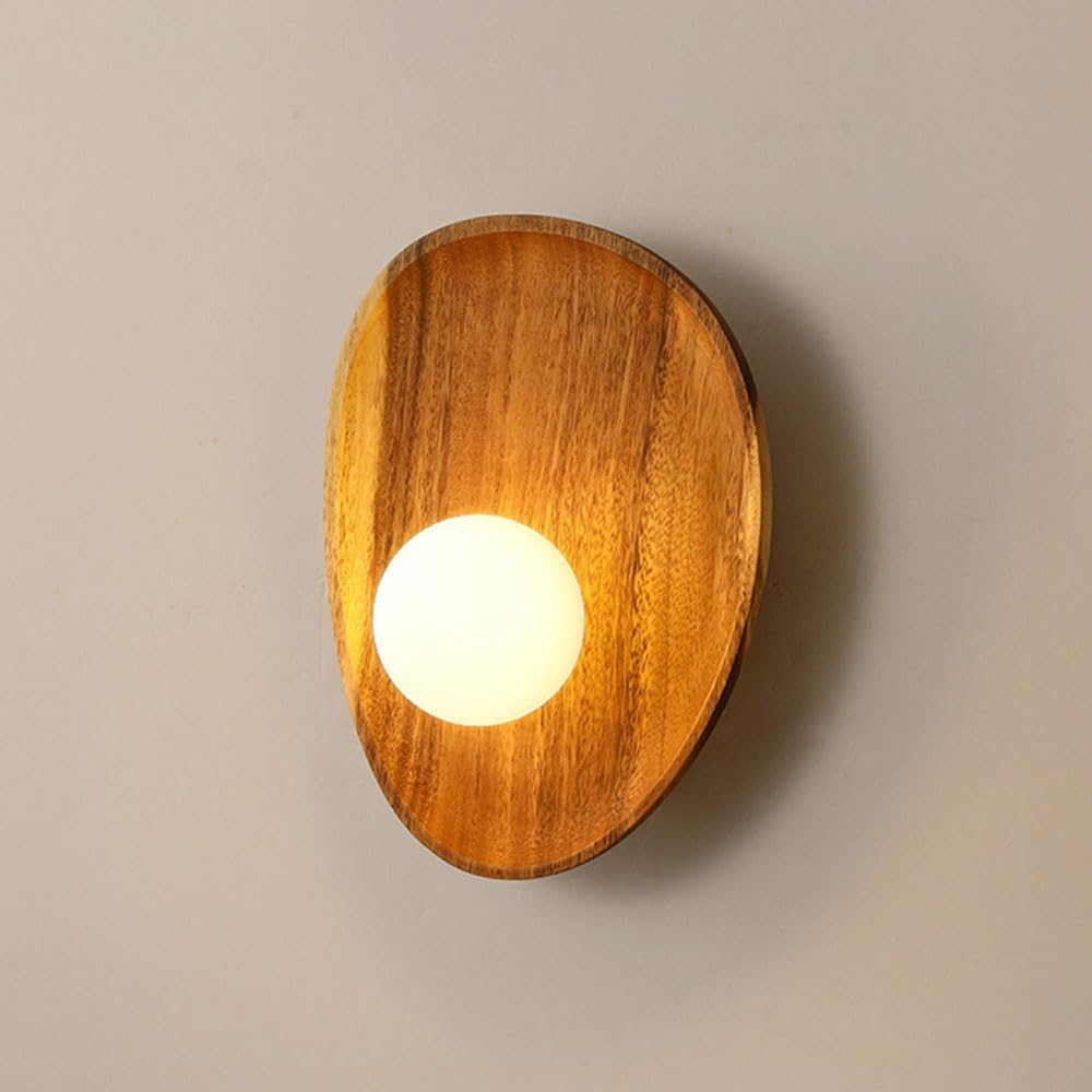 HYJAUSXB Nordic Style Wood Wall Light with Globe Glass, Scanvian Sconces, Hardwired Wooden Lamp for Home Decor