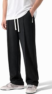 Men Wide Leg Loose Fit Trousers with Elastic Waist & Drawstring – Korean Style Relaxed Straight Pants for Men, Casual Loun... Price In India