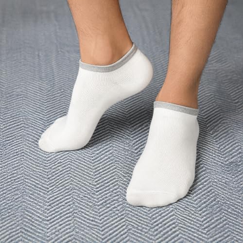 Image of 5 Pairs Men's No Show Ankle Socks, Breathable Cotton Blend Athletic Socks, Moisture Wicking Cushioned Low Cut Running Socks for Gym Walking Casual Daily Wear, Blue White Grey Black Socks Set of 5