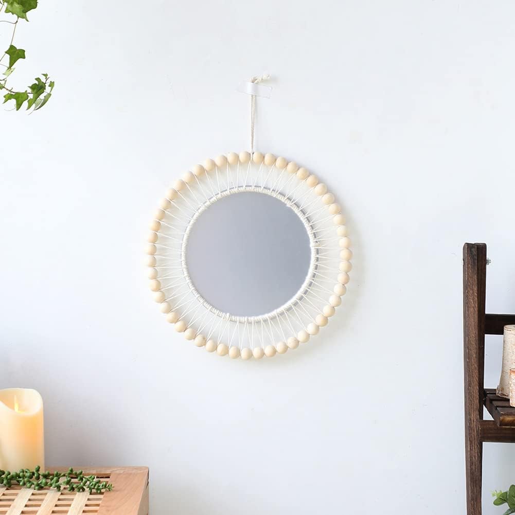 THKSHOUZ Espejo De Pared Grande De Ratán De 24 Pulgadas, Decoración De Pared Bohemio, Espejo De Ratán Tejido Natural Para Granja, Sala De Estar, Dormitorio, Baño, Marco Blanco