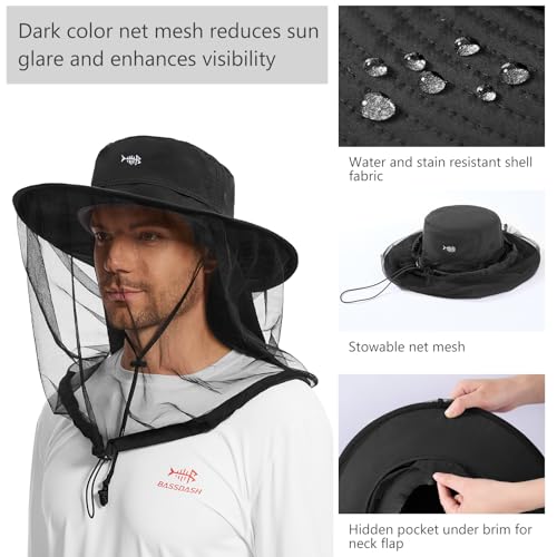 Image of BASSDASH Unisex UPF 50+ Mosquito Net Hat with Neck Flap FH17