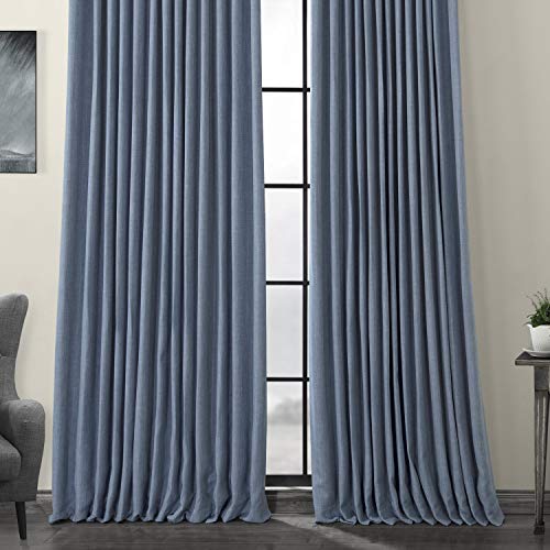 Image of HPD Half Price Drapes - Faux Linen Curtains for Living Room (1 Panel) - 100W X 120L - Extra Wide Textured Room Darkening Curtains for Bedroom 120 Inches Long - Drapes for Home Decor, Denim