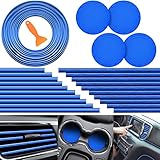Frienda 25 Pack Universal Car Vent Trim Strips and Cup Mats Set 20 Pcs 16 Feet Air Conditioner Outlet Decor with Installation Tool 4 Pcs Non Slip Cup Holders Mats DIY Trim Accessories(Blue)