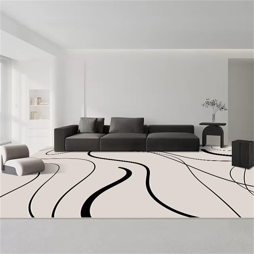 Tapis de salon gris foncé 60x110 cm lavable et moderne à rayures