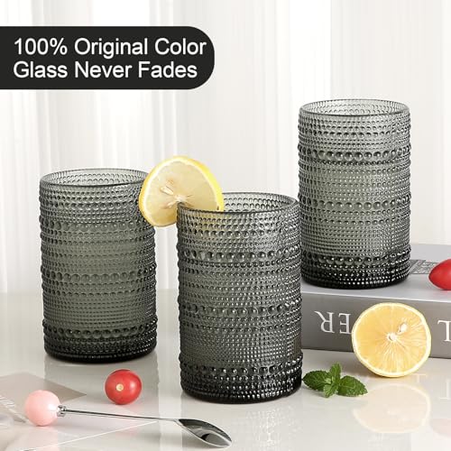 Image of ZMOWIPDL Drinking Glasses Set of 6,15 oz Grey Hobnail Glass Cups