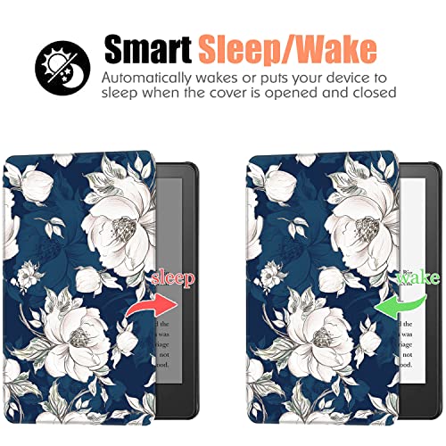 Bozhuorui Slim Case For Kindle Paperwhite 11Th Generation And Kindle Paperwhite Signature Edition Ereader (6.8 Inch, 2021 Release) - Pu Leather Lightweight Cover With Auto Wake/Sleep (Blue Peony) #TOP4