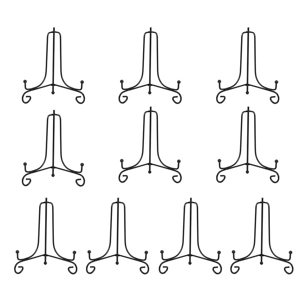 10 Pack Anti-Slip Iron Display Stand, Black Iron Easel Plate Display Photo Holder Stand, Picture Frame Holder Stand for Displaying Pictures, Plates, Books and Arts (4 inch)