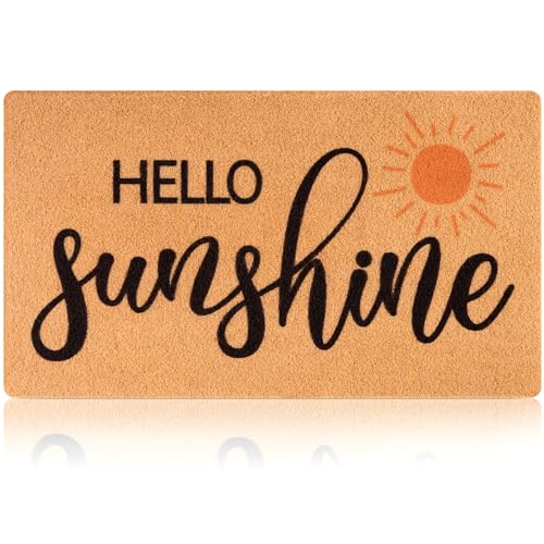 Fttoyoly Hello Sunshine Summer Door Mat for Front Door, Welcome Mat Outside Entrance with Non-Slip Backing, Indoor Outdoor Doormats for Home Decor, Perfect Housewarming Gift, 17