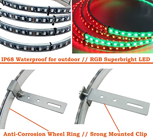 Tasfeli Rgb Led Wheel Lights For Trucks Wheel Ring Lights Rim Lights Jeep Led Car Wheel Lights Kit For Cars Rim Tire Lights Dancing Chasing Illuminated Blue-Tooth App Control Multi-Colors 4Pc 15.5' #TOP4