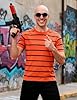 Funny World Men's Cotton Striped T-Shirt Crew Neck Short Sleeves Basic Casual Top, Orange and Black, Medium #2