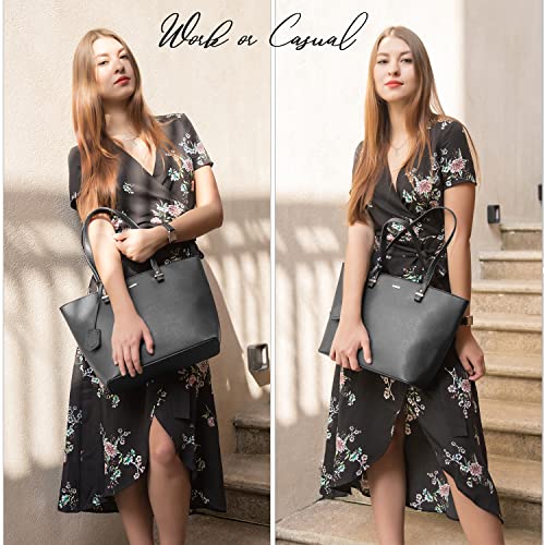 Handbags For Women Large Purses Faux Leather Tote Bag School Shoulder Bag With External Pocket, Black #TOP4