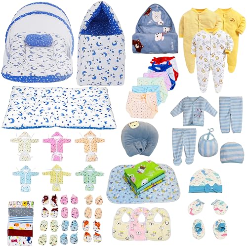 Image of Infantbond Baby Semiwinter and Monsoon Use Hospital Essential Combo for New Born | Gift Pack | Baby Products | Maternity Essentials | Bedding Set (66 Items)(0-6 Months) (66 in 1 Bluemoon)