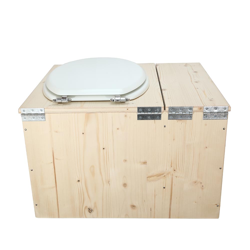 Toilette sèche avec bac à copeaux de bois intégré, Livré monté avec abattant blanc, seau inox et bavette de protection inox - Fabrication artisanale Française - N17