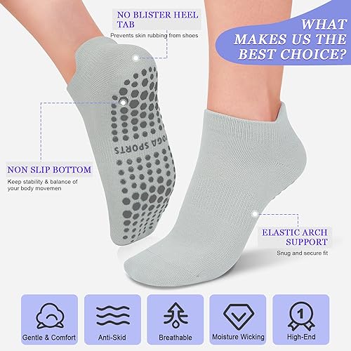 Image of yeuG Pilates Socks for Women Non Slip Grip Socks for Yoga, Barre, Hospital, Barefoot Grippy Yoga Sock Womens Gifts 4 Pairs