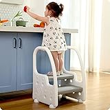 Height Adjustable Two Step Standing Stool with Handles Non-Slip Safety for Toddlers Children Kids Potty Training Kitchen Tower, Mangohood