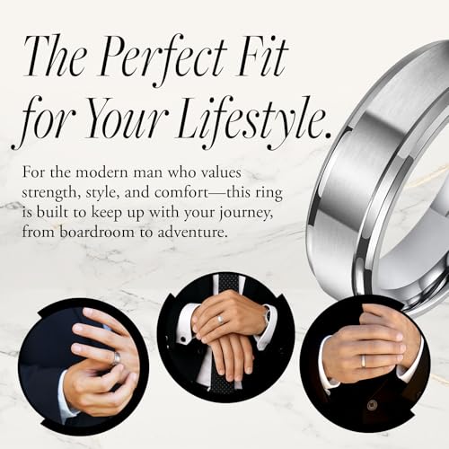 Roy Rose Jewelry Mens Titanium Brushed Raised Center Wedding Ring - Polished Step Edges Comfort Fit - 6mm 8mm Wide - Style Name: RHINOX4