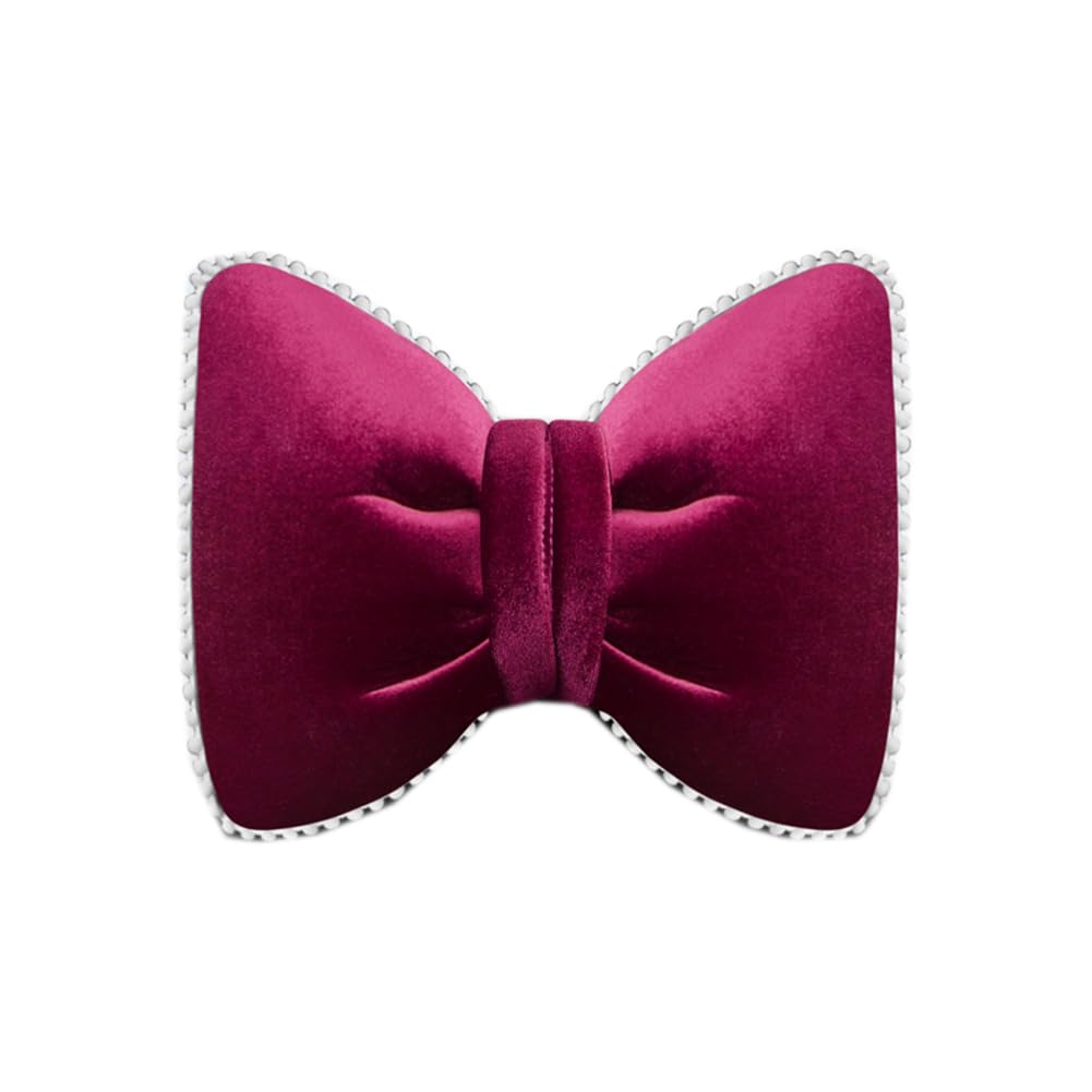 Qinqin Store Rose Red Lovely Car Neck Pillow Bowknot Driving Headrest Cushion Pillow Bow Tie Car Waist Pillow Back Cushion Car Bow Pillows (, Headrest Pillow: 28×18Cm/11.02"×7.09")