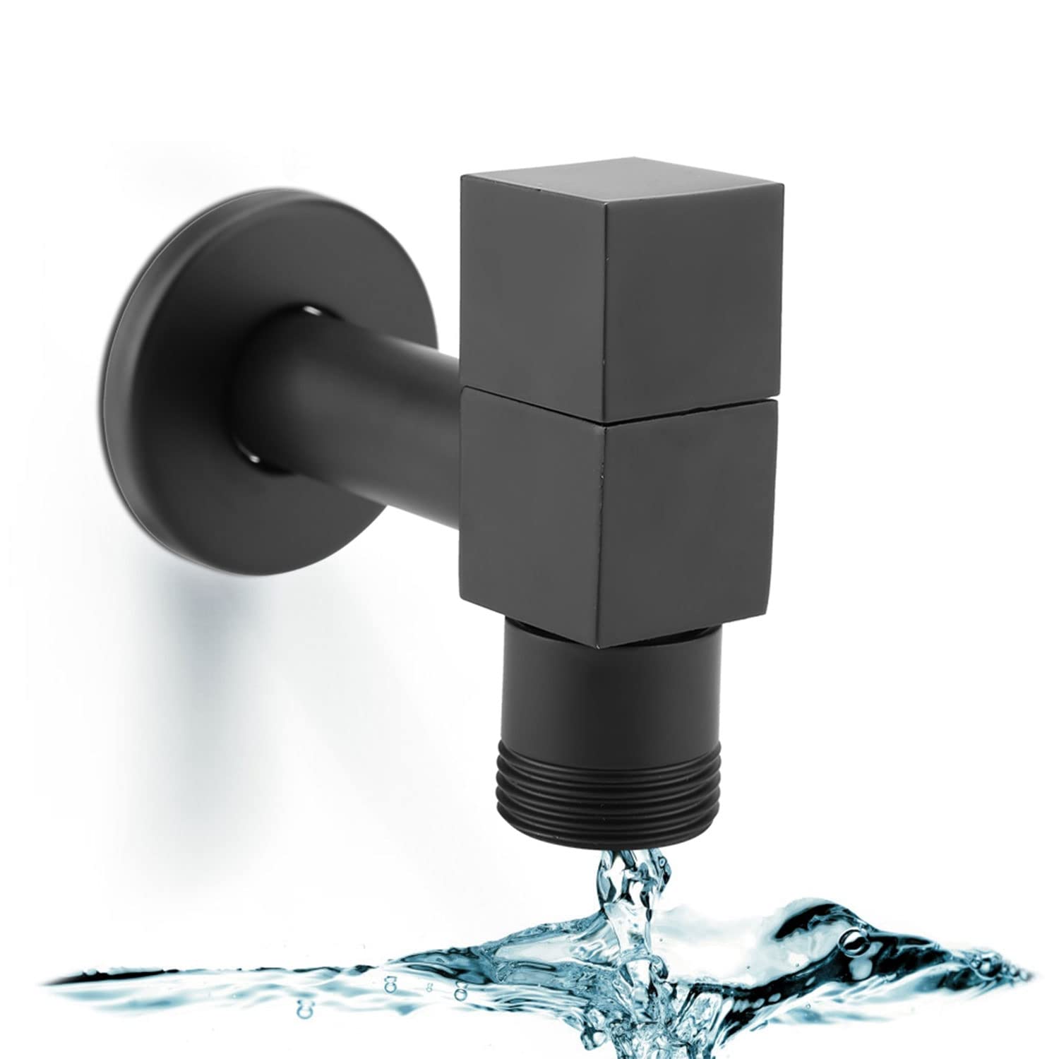 Robinet Lavabo Carré, Noir Robinet d'eau Froide Poignée Carrée en Cuivre de Machine à Laver Robinet d'évier Bassin Robinet d'eau Montage Mural Robinet pour Cuisine de Salle de Bains (G3/4 Thread)