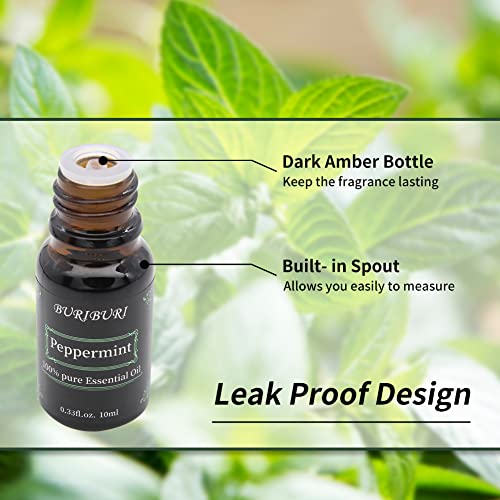 Image of BURIBURI Peppermint Essential Oil 100% Pure, Undiluted, Natural, Organic Aromatherapy Mint Essential Oils 10ML for Diffuser, Soap Candle Making
