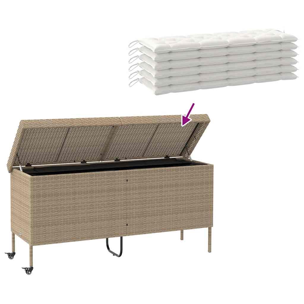ACAGALA Gartenbox mit Rollen 160x55x75 cm, Auflagenbox aus Poly Rattan, UV-beständig, Gasdruckfeder, abnehmbarem & waschbarem Innenbeutel, Kissenbox Outdoor mit Deckel, Beige