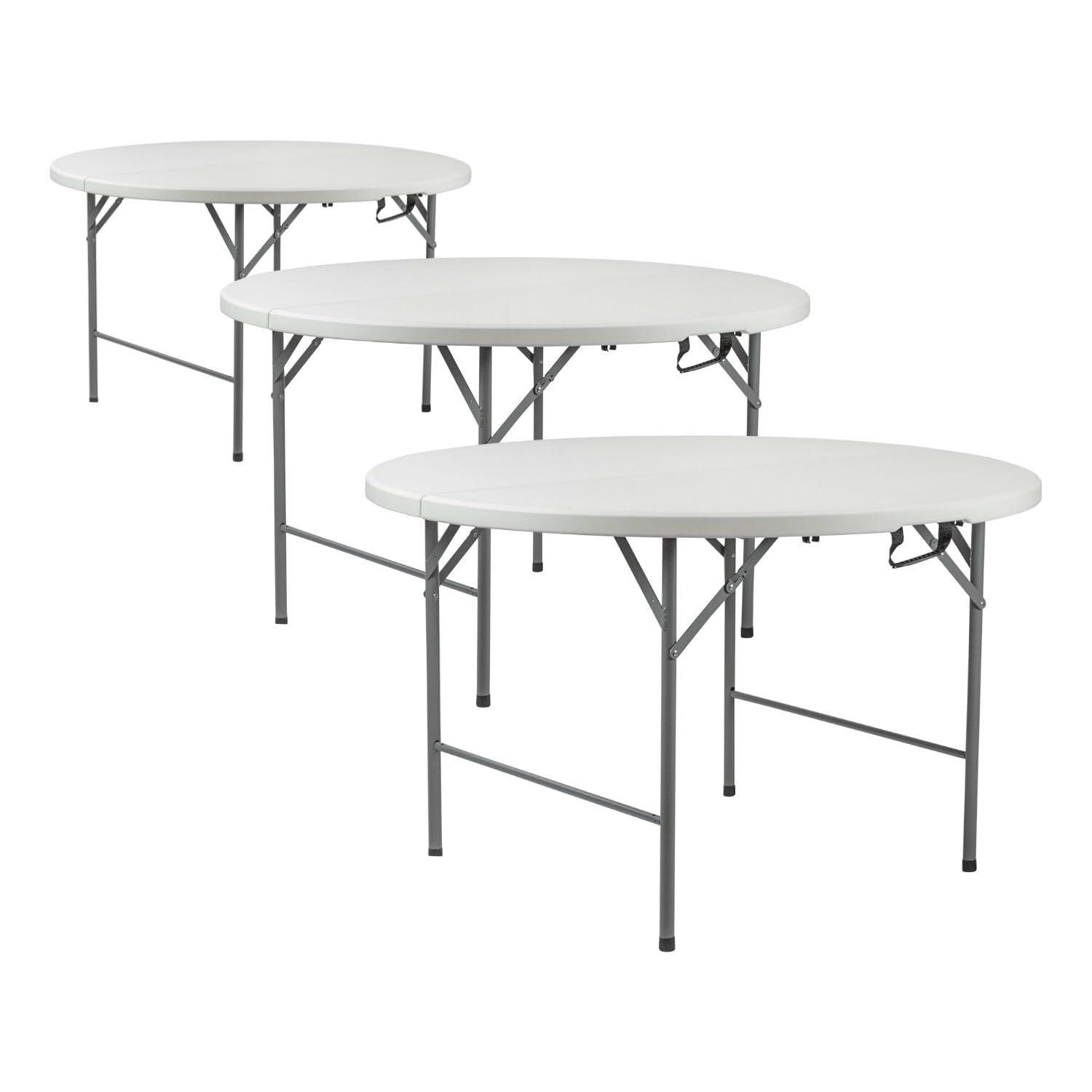 THINIA HOME Pack 3 Mesas Plegables Portátiles Resina Ø150cm Blanco Efecto Granito
