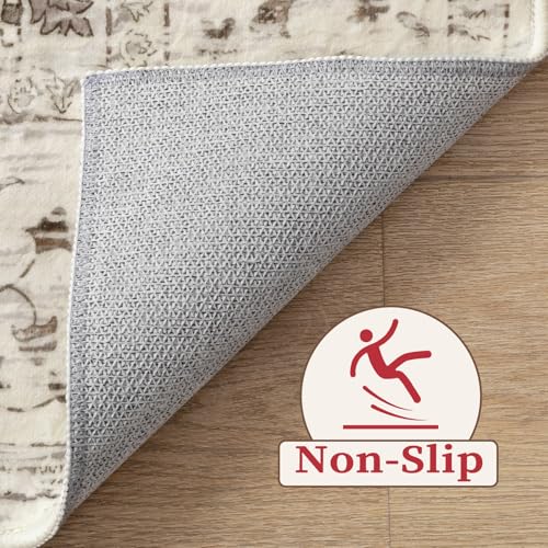 SERISSA Boho Rugs for Entryway, 2x3 Entryway Rug Non-Slip Washable Small Area Rug, Ultra Soft Oriental Vintage Low-Pile Indoor Door Mat Earth Tone Floor Carpet for Entrance Kitchen Bathroom